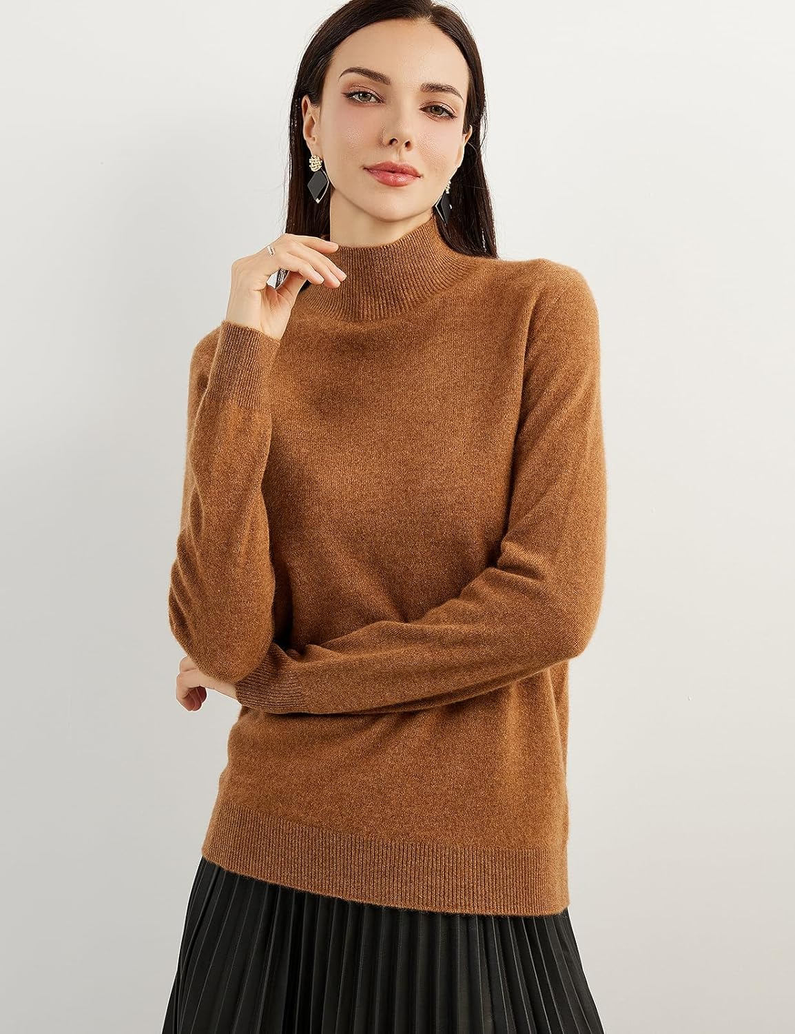 100% Pure Cashmere Women's Sweater Mock Neck Long Sleeve Warm Soft 2025 Fall Winter Knit Pullover