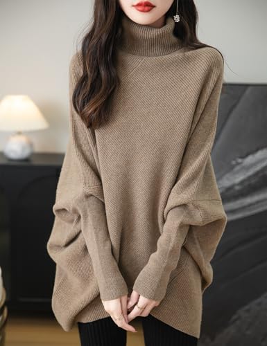 Chanyarn Women's Turtleneck 100% Merino Wool Oversized Sweater 2025 Fall Winter Batwing Long Sleeve Knitted Sweater