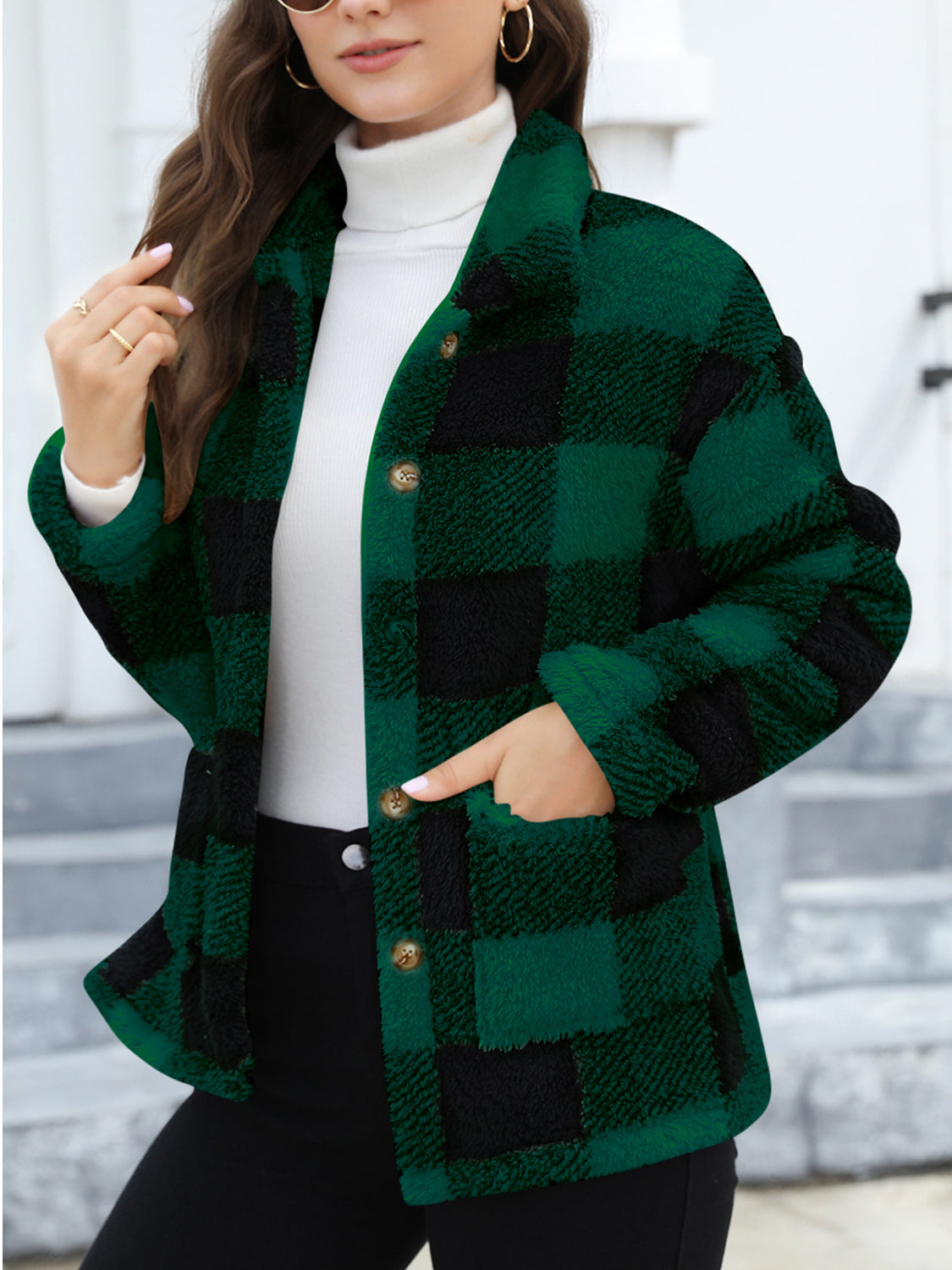 Arlena | Checked Faux Fur Jas