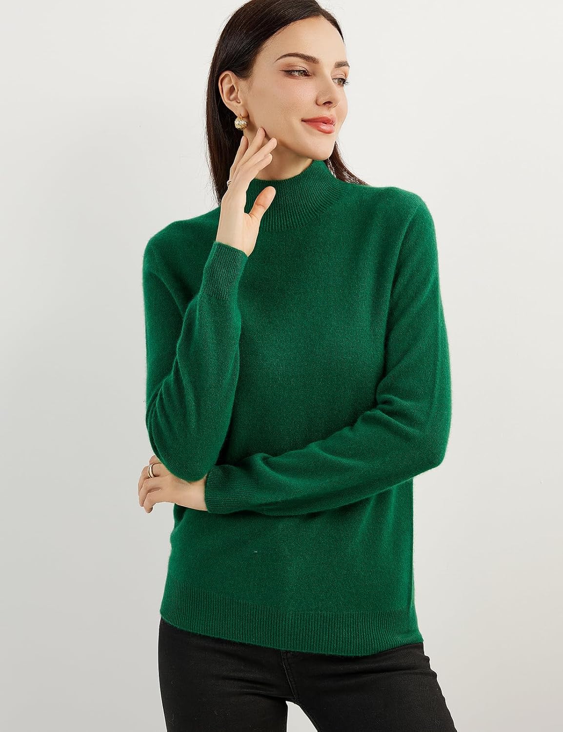100% Pure Cashmere Women's Sweater Mock Neck Long Sleeve Warm Soft 2025 Fall Winter Knit Pullover