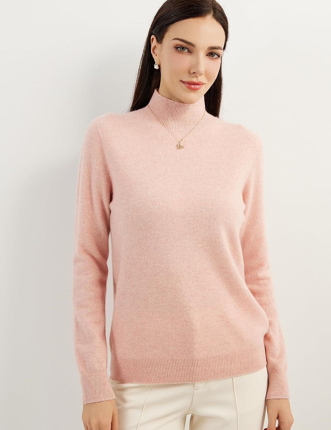 100% Pure Cashmere Women's Sweater Mock Neck Long Sleeve Warm Soft 2025 Fall Winter Knit Pullover