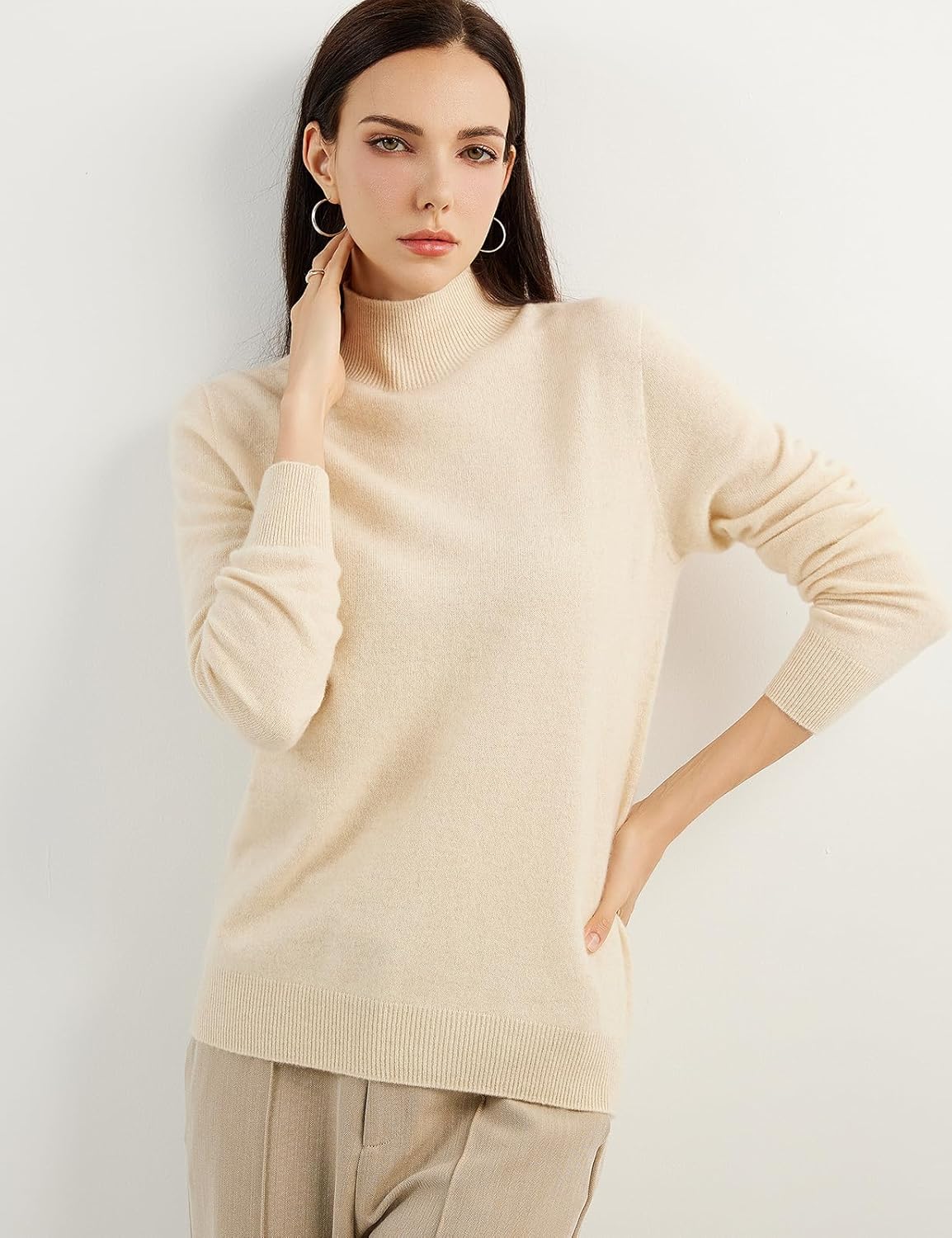 100% Pure Cashmere Women's Sweater Mock Neck Long Sleeve Warm Soft 2025 Fall Winter Knit Pullover