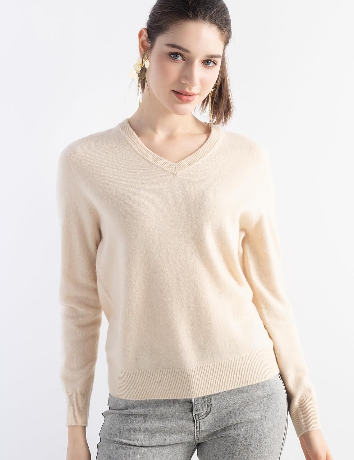 Women's 100% Pure Cashmere Women's Sweater V-Neck Long Sleeve 2025 Fall Winter Warm Soft Knit Pullover