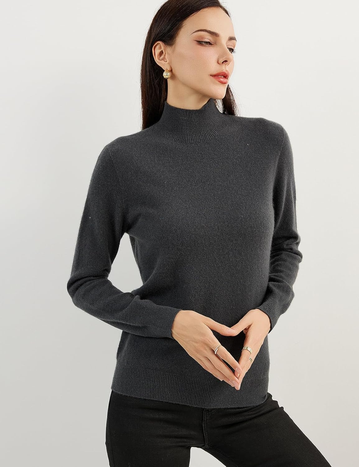 100% Pure Cashmere Women's Sweater Mock Neck Long Sleeve Warm Soft 2025 Fall Winter Knit Pullover