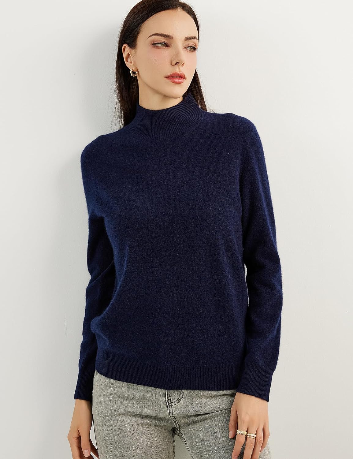 100% Pure Cashmere Women's Sweater Mock Neck Long Sleeve Warm Soft 2025 Fall Winter Knit Pullover