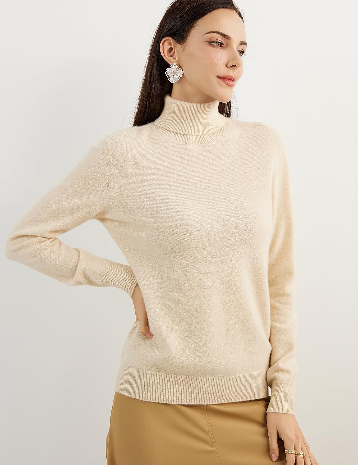 Women's 100% Pure Cashmere Sweater Turtleneck Long Sleeve Warm Soft 2025 Fall Winter Knit Pullover