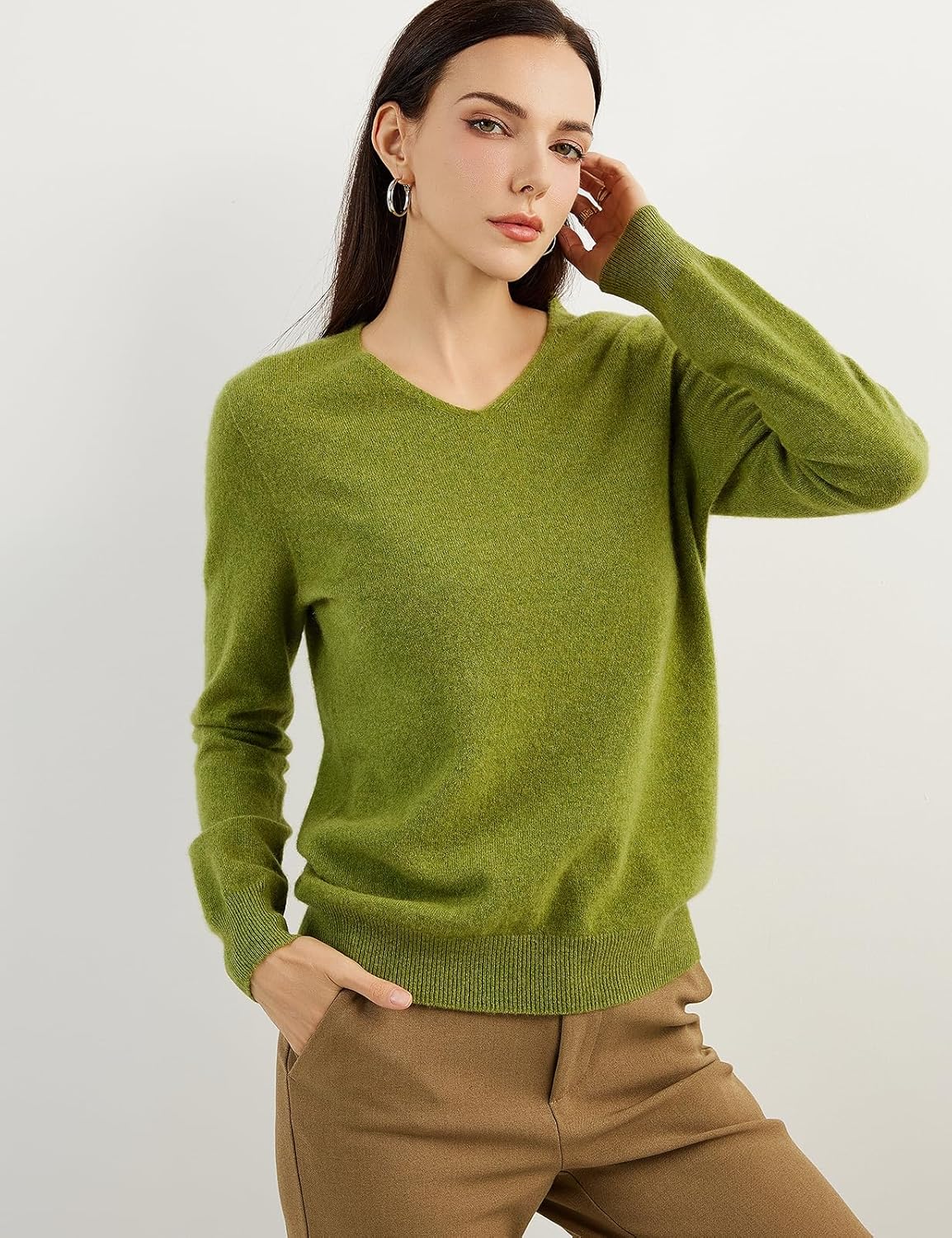 Chanyarn 100% Pure Cashmere Women's Sweater V-Neck Long Sleeve 2025 Fall Winter Warm Soft Knit Pullover