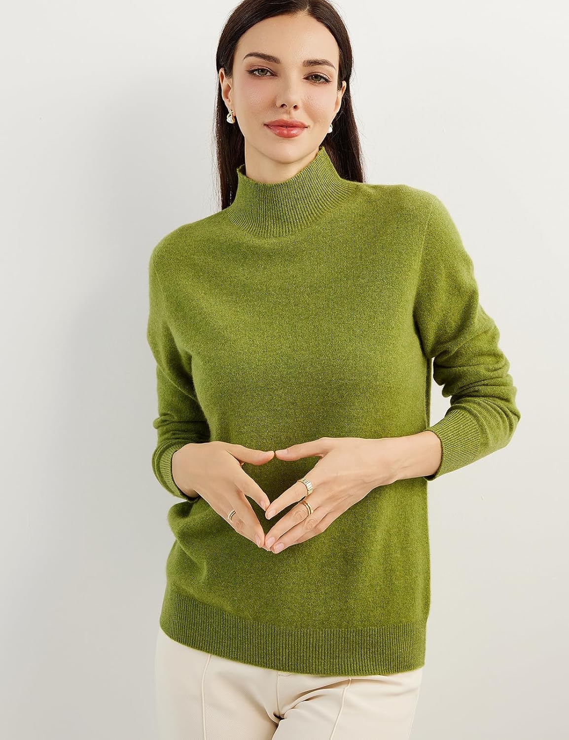 100% Pure Cashmere Women's Sweater Mock Neck Long Sleeve Warm Soft 2025 Fall Winter Knit Pullover