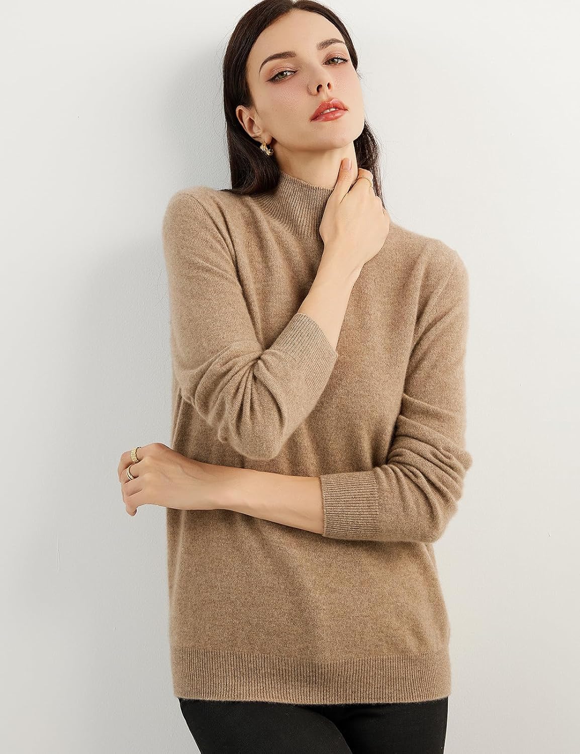 100% Pure Cashmere Women's Sweater Mock Neck Long Sleeve Warm Soft 2025 Fall Winter Knit Pullover