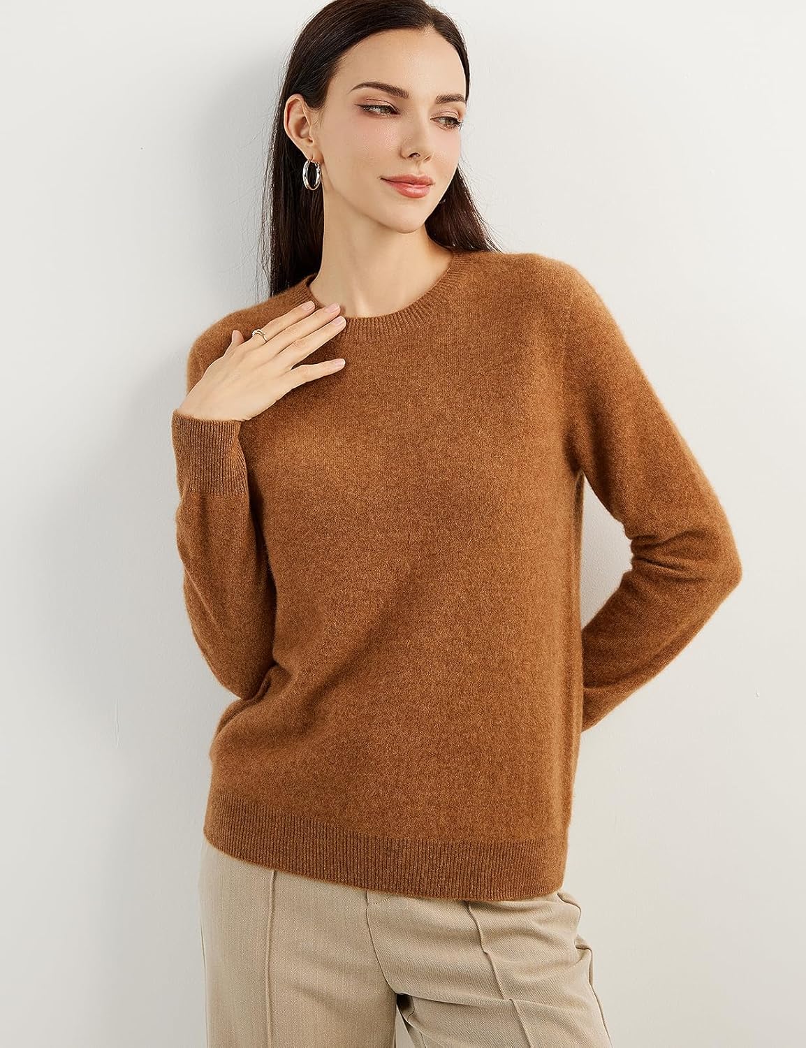 Women's 100% Pure Cashmere Sweater 2025 Fall Winter Crew Neck Long Sleeve Warm Soft Knitted Pullover