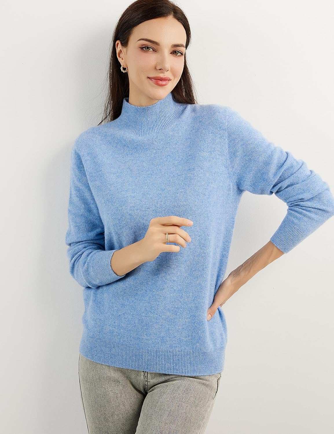 100% Pure Cashmere Women's Sweater Mock Neck Long Sleeve Warm Soft 2025 Fall Winter Knit Pullover