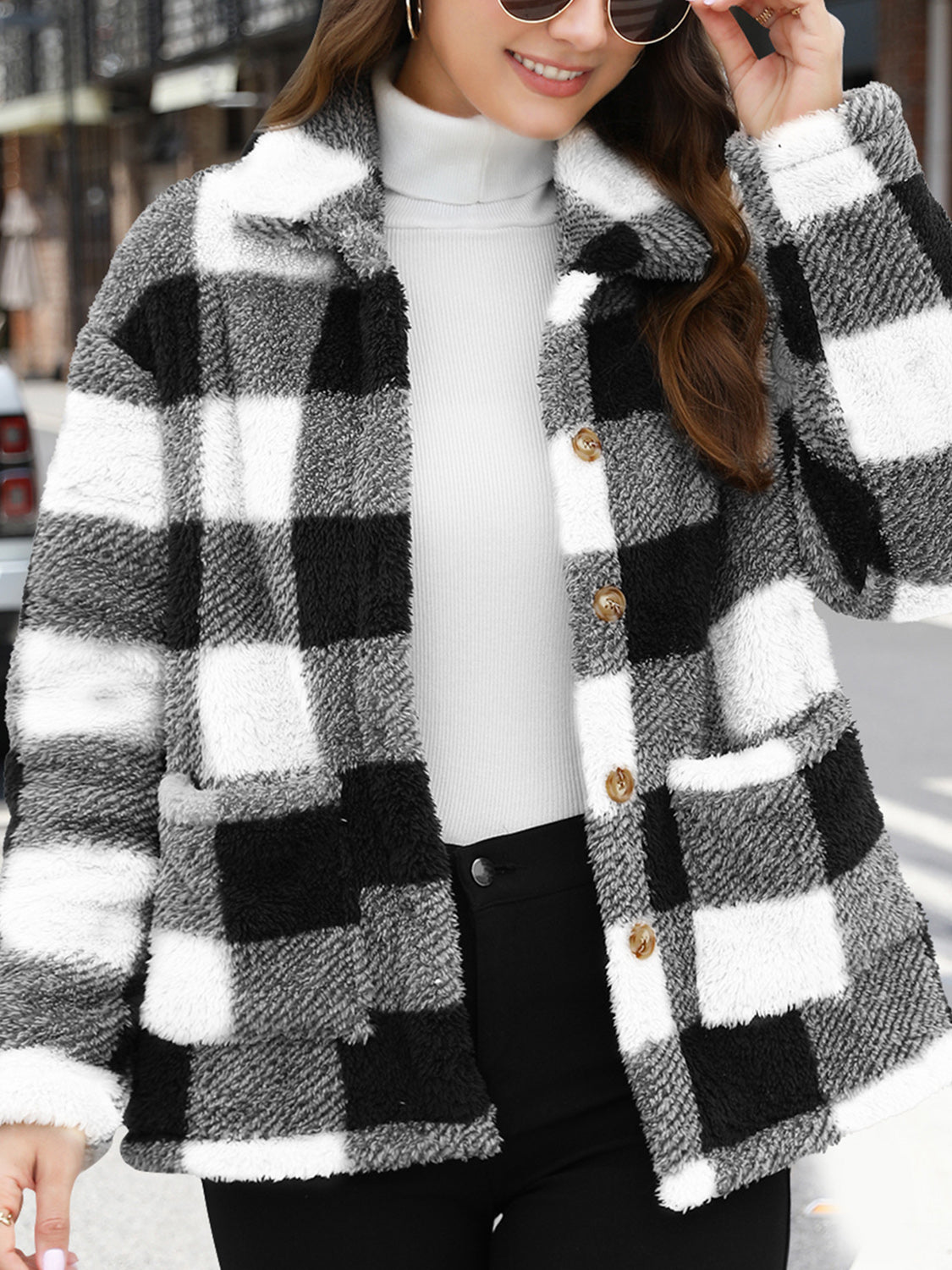 Arlena | Checked Faux Fur Jas