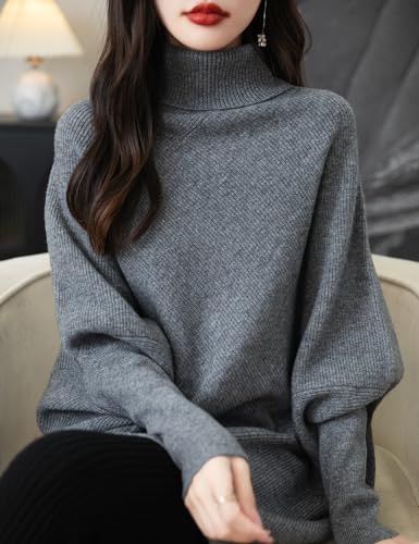 Chanyarn Women's Turtleneck 100% Merino Wool Oversized Sweater 2025 Fall Winter Batwing Long Sleeve Knitted Sweater