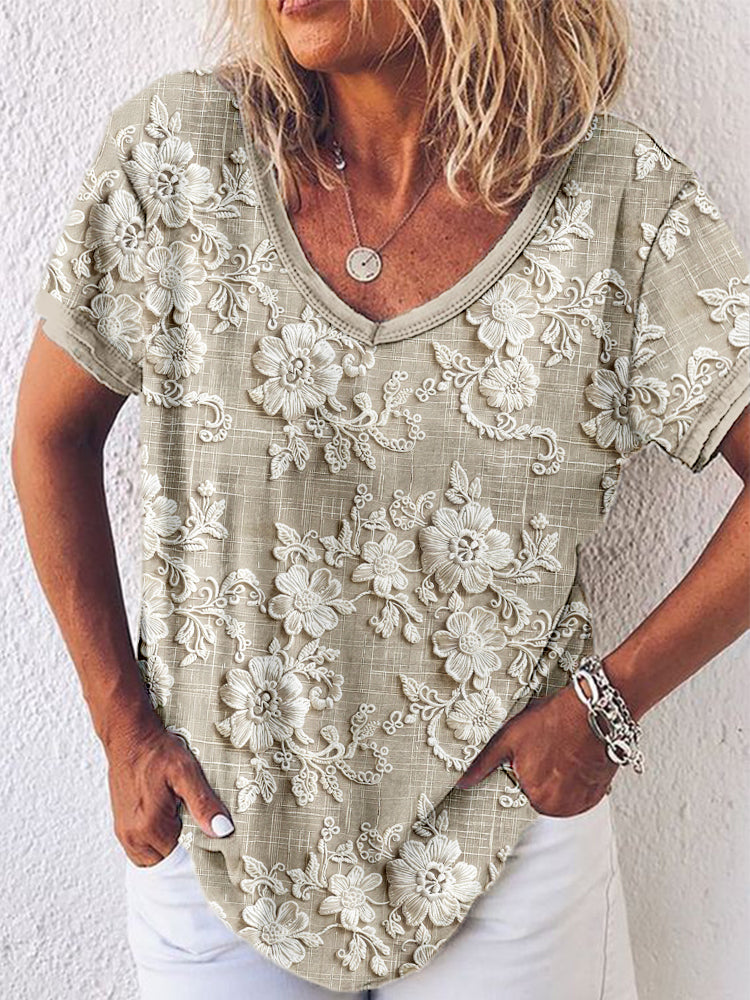 Serel | Geborduurd vhals shirt