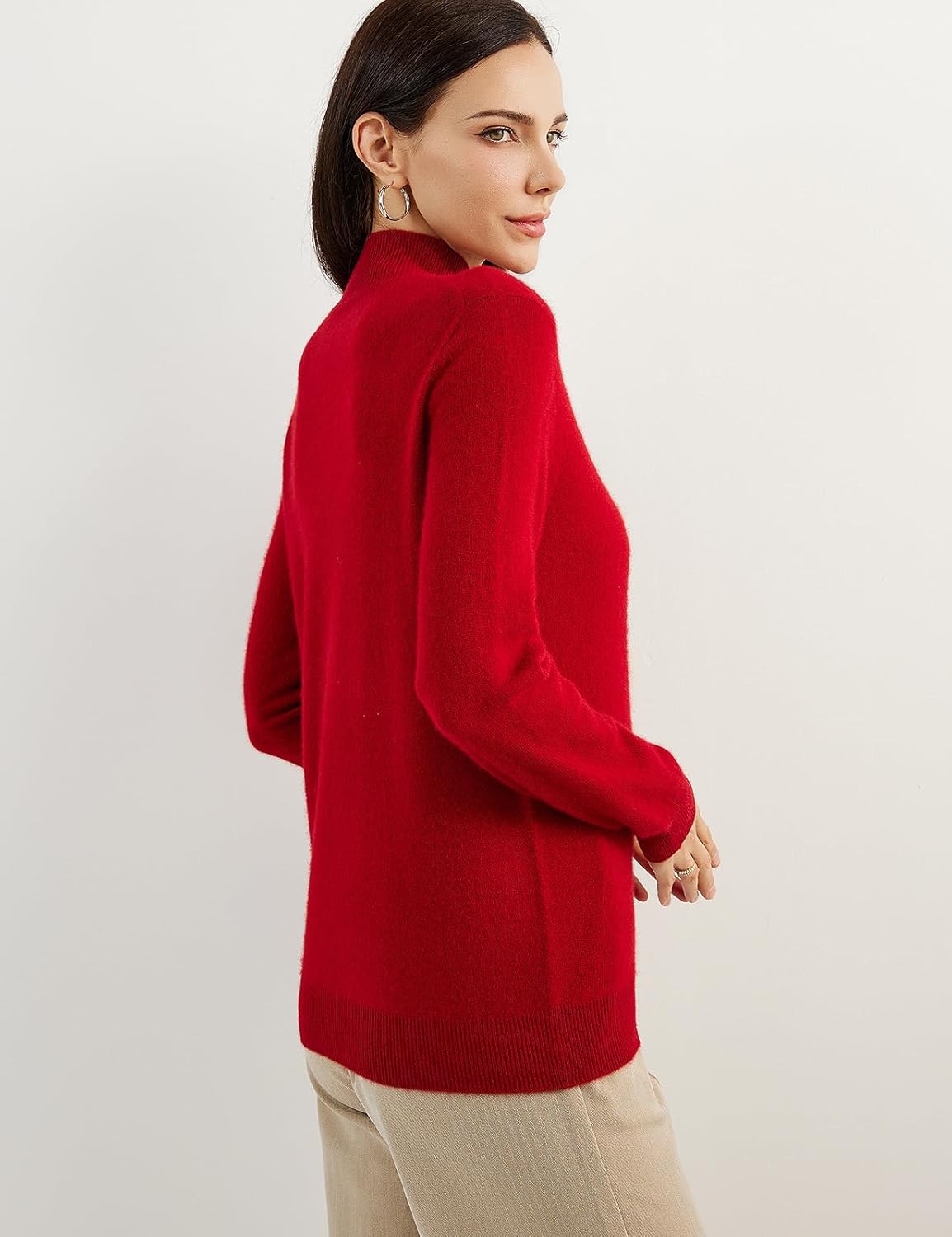 100% Pure Cashmere Women's Sweater Mock Neck Long Sleeve Warm Soft 2025 Fall Winter Knit Pullover