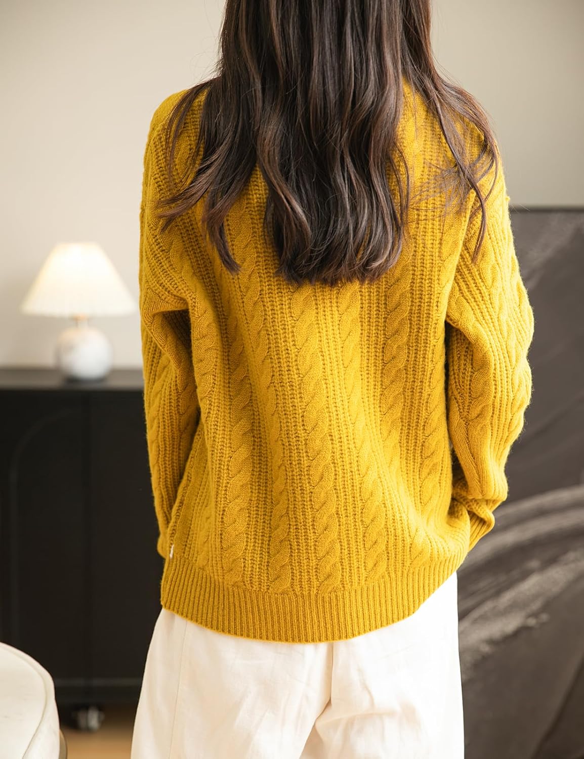 Chanyarn Women's V Neck 100% Merino Wool Oversized Sweater 2025 Fall Winter Vintage Cable Long Sleeve Knit Sweater