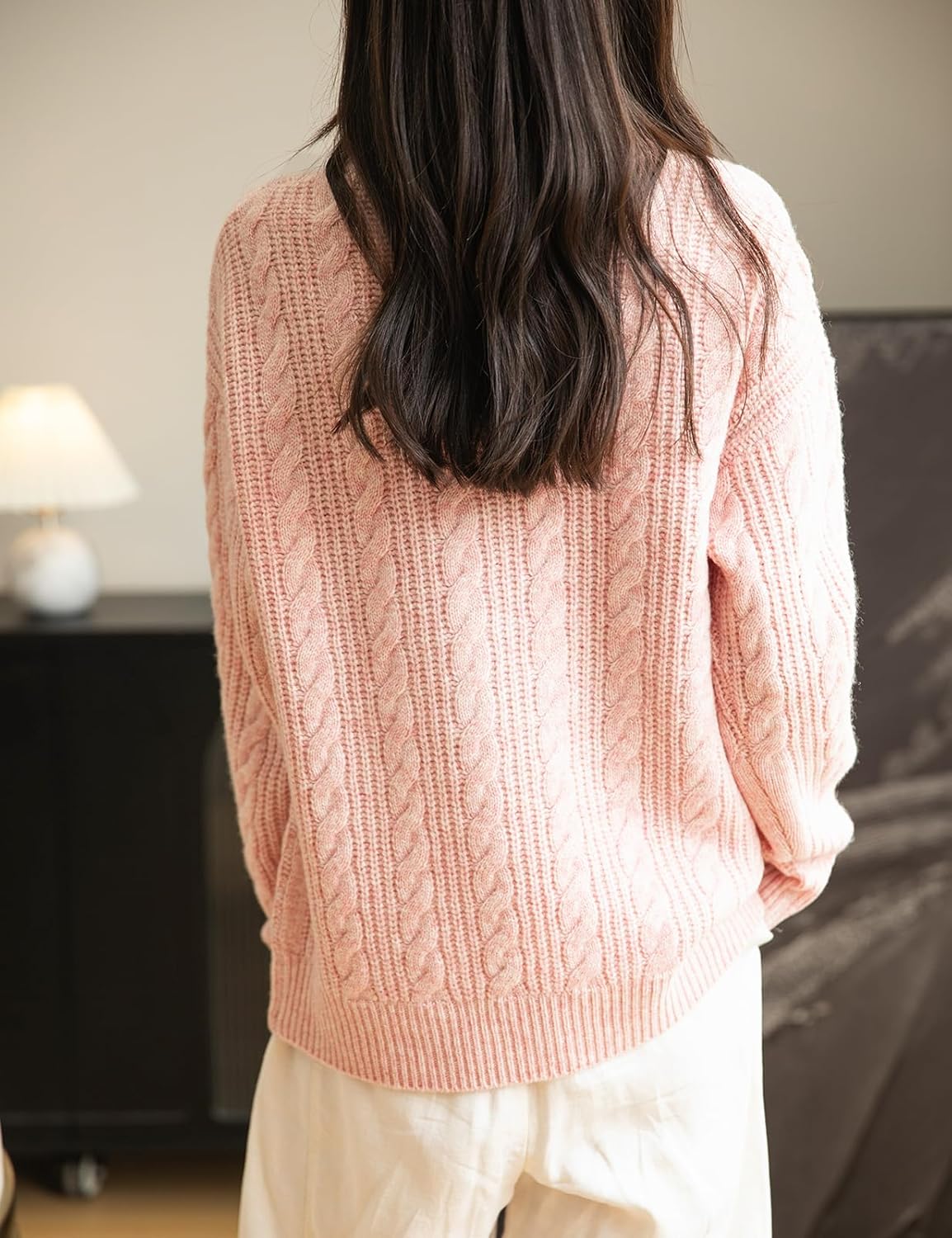 Chanyarn Women's V Neck 100% Merino Wool Oversized Sweater 2025 Fall Winter Vintage Cable Long Sleeve Knit Sweater