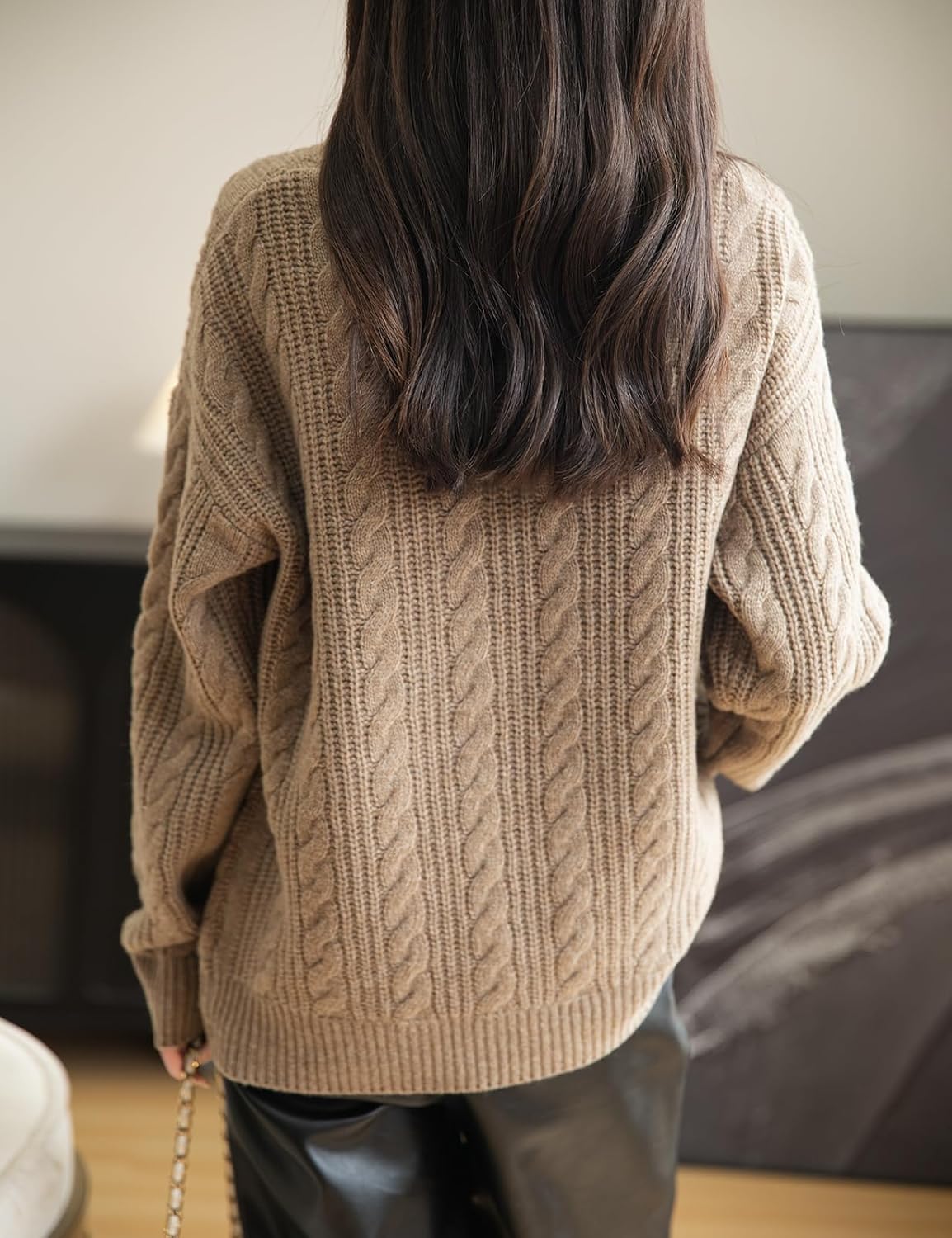 Chanyarn Women's V Neck 100% Merino Wool Oversized Sweater 2025 Fall Winter Vintage Cable Long Sleeve Knit Sweater