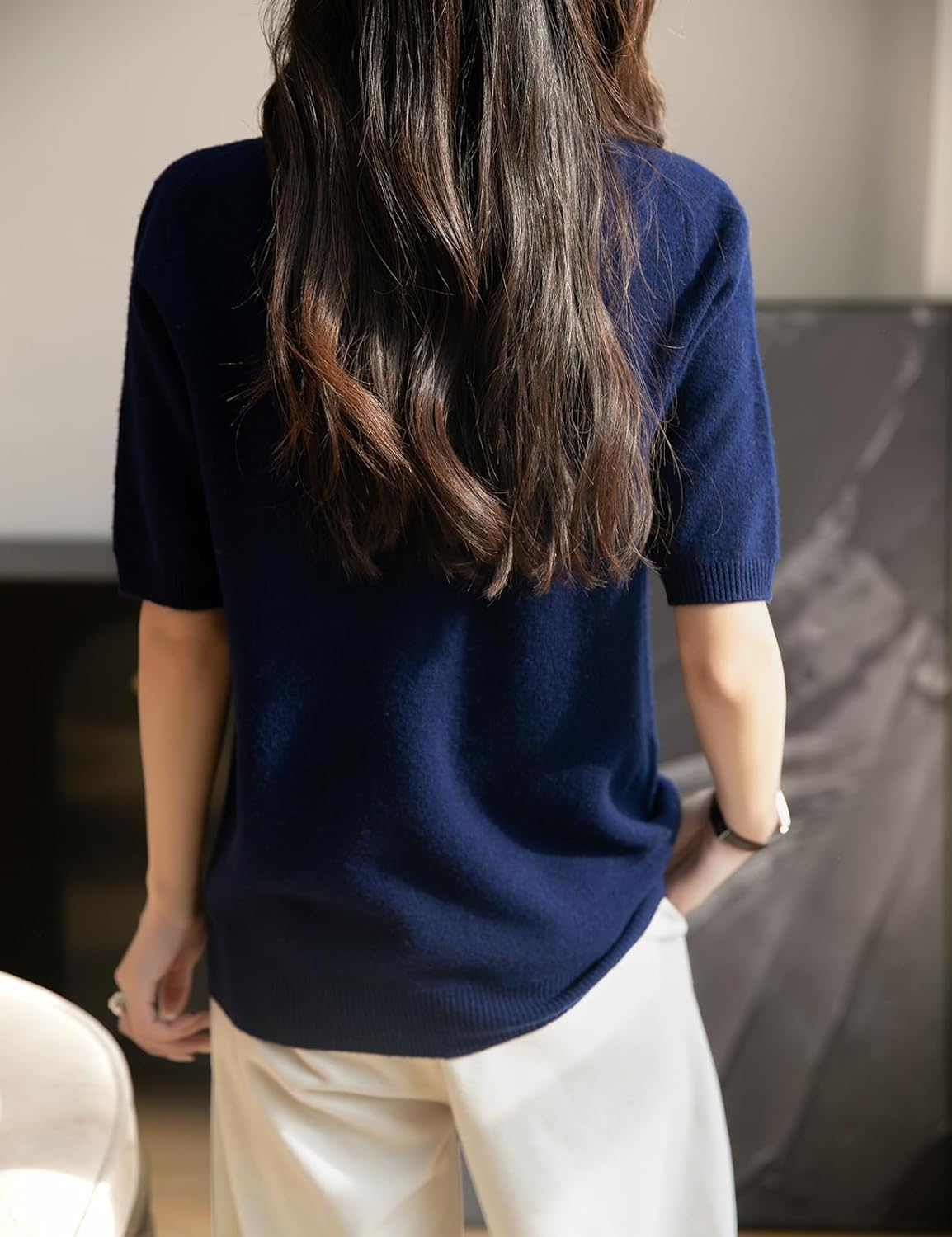 Women's Turtleneck 100% Merino Wool Spring Fall Winter First-Line Ready to Wear Seamless Knit Short Sleeve Sweater