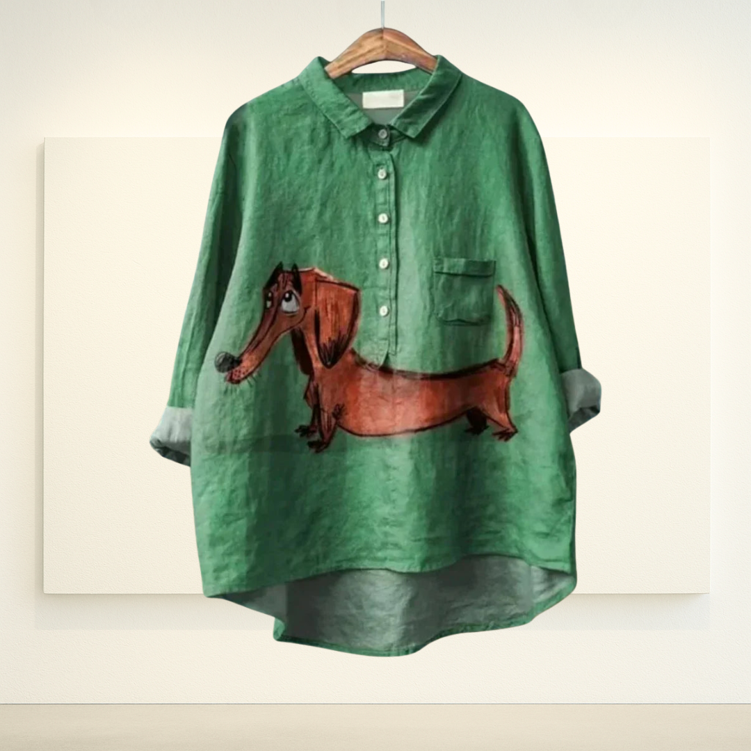 Kunst op Blouse | Groene Teckel