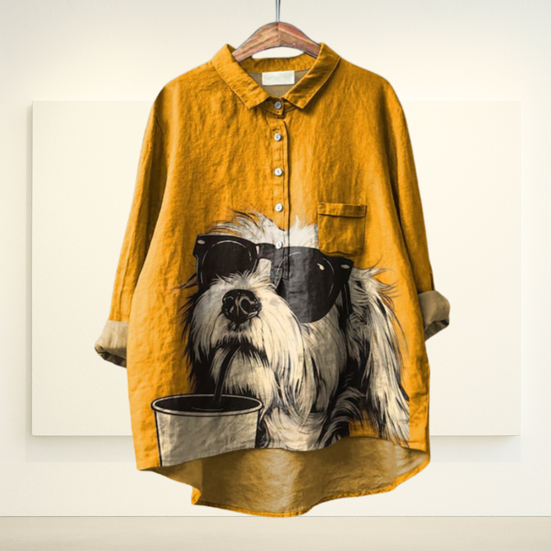 Kunst op Blouse | Zonnebril Hond