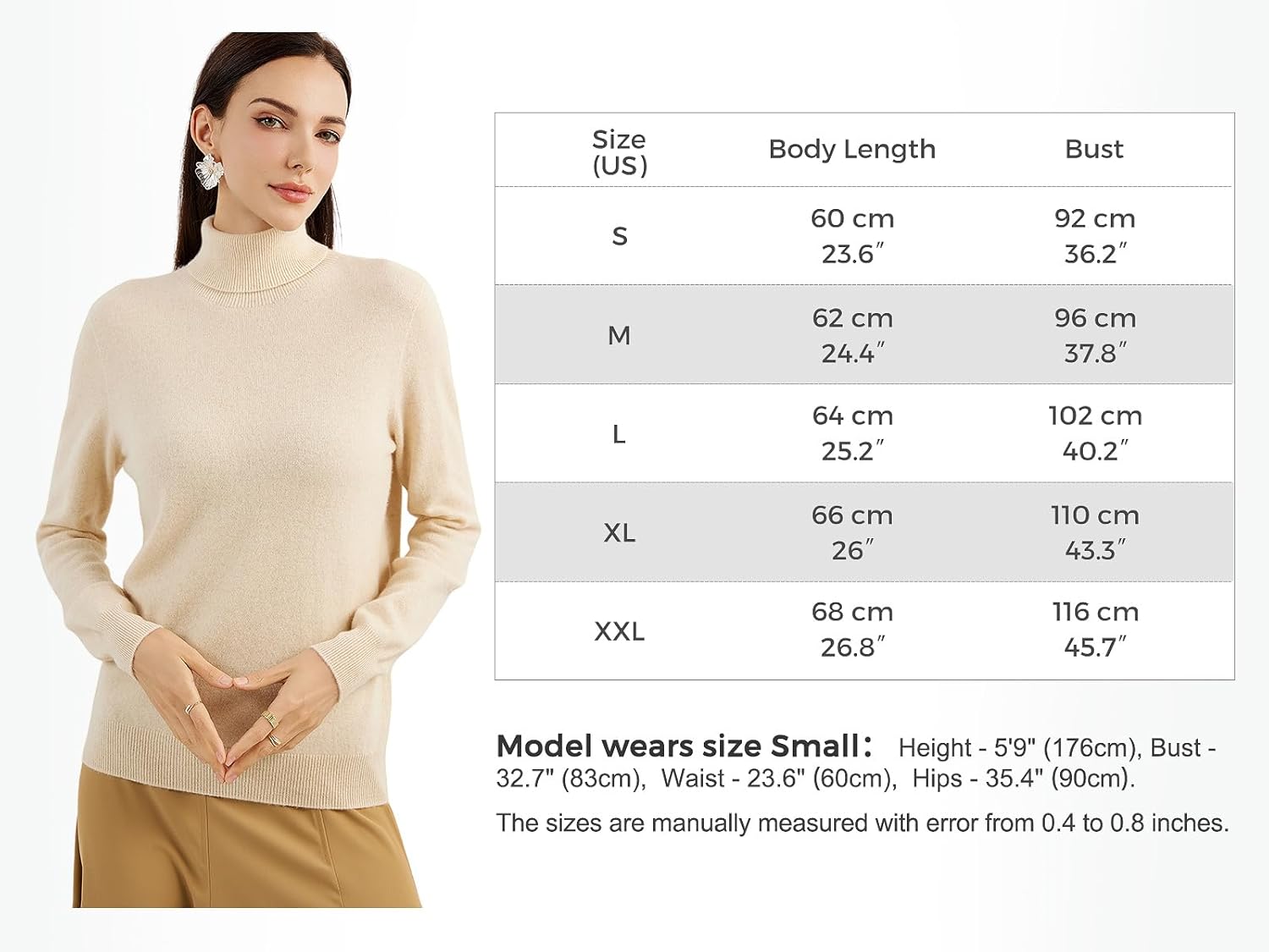 Women's 100% Pure Cashmere Sweater Turtleneck Long Sleeve Warm Soft 2025 Fall Winter Knit Pullover
