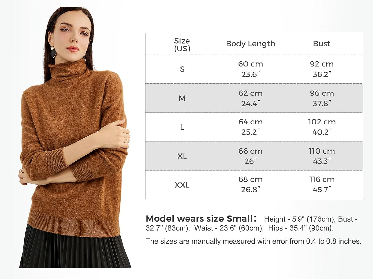 100% Pure Cashmere Women's Sweater Turtleneck Long Sleeve Warm Soft 2025 Fall Winter Knit Pullover