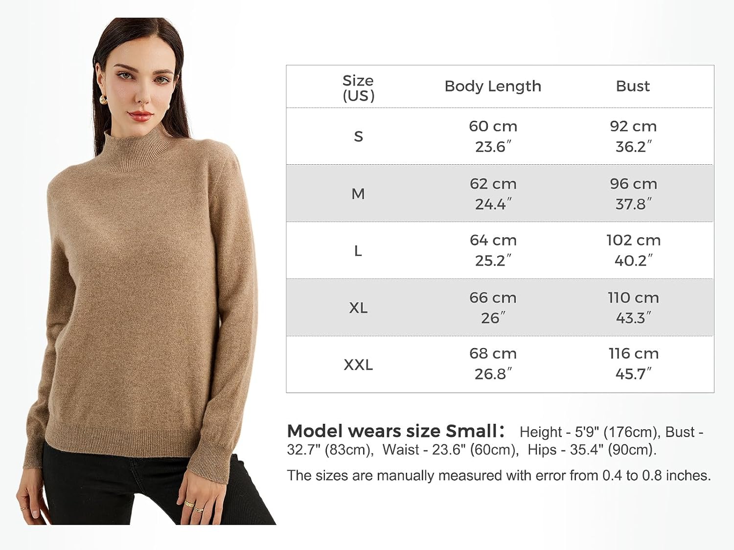 100% Pure Cashmere Women's Sweater Mock Neck Long Sleeve Warm Soft 2025 Fall Winter Knit Pullover