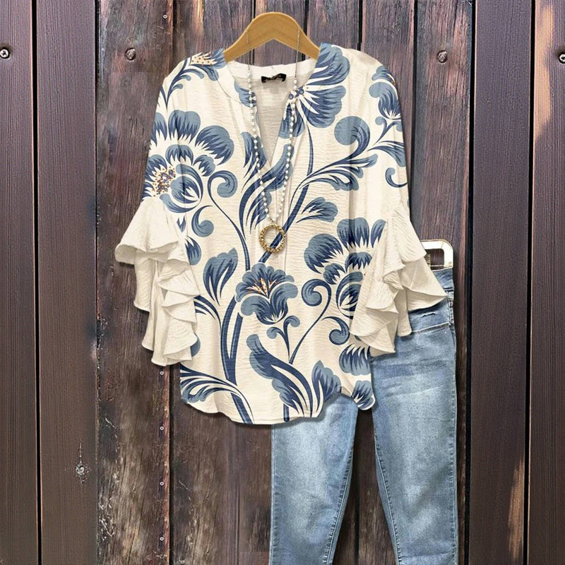 Ruchesblouse | Delfts Blad