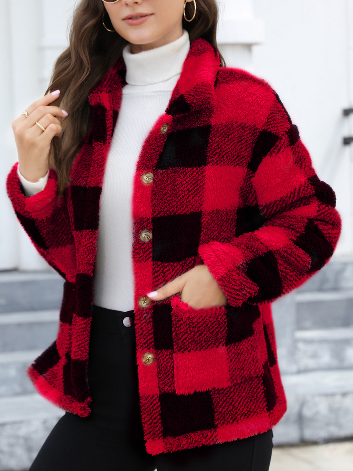 Arlena | Checked Faux Fur Jas