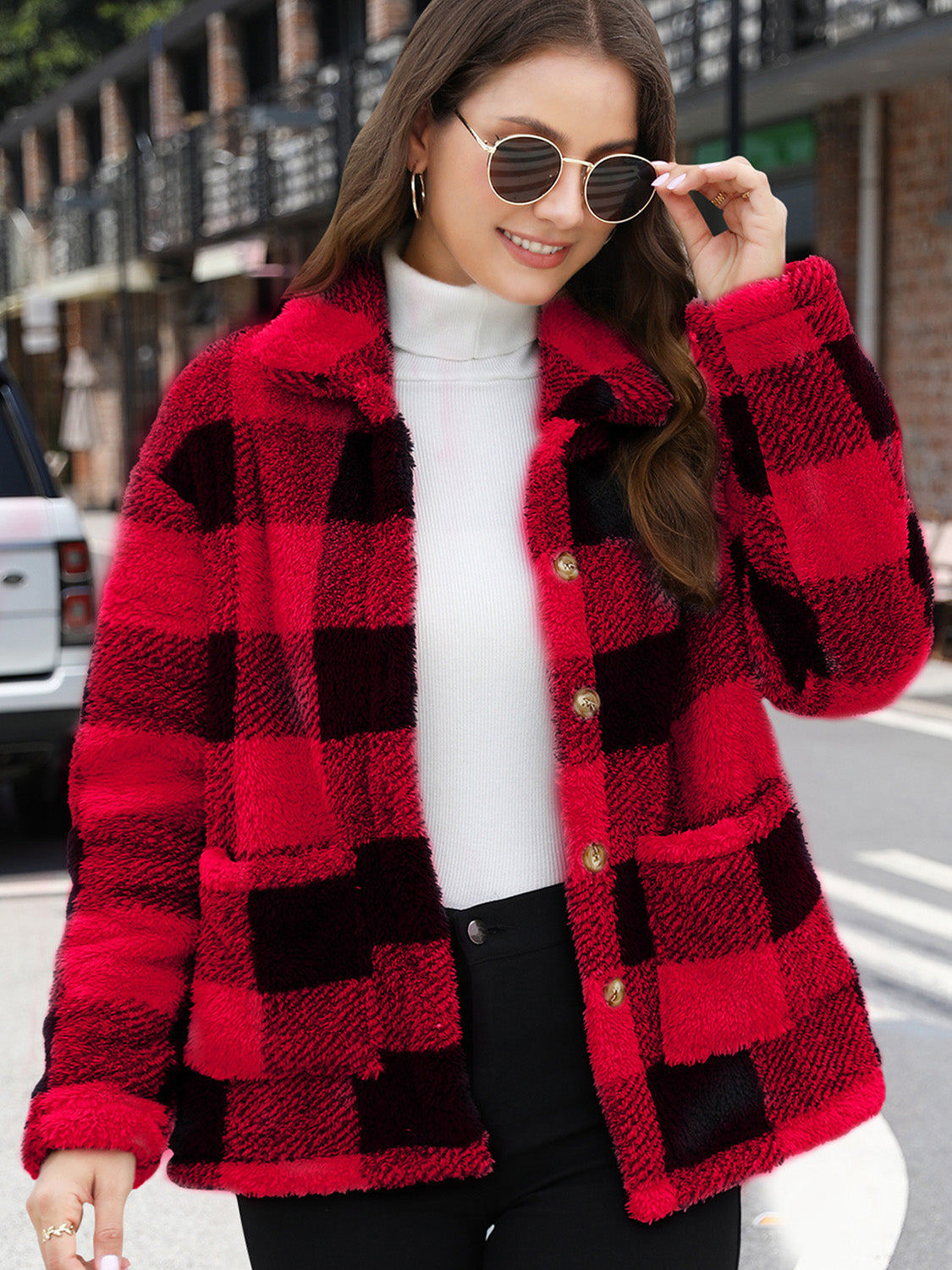 Arlena | Checked Faux Fur Jas