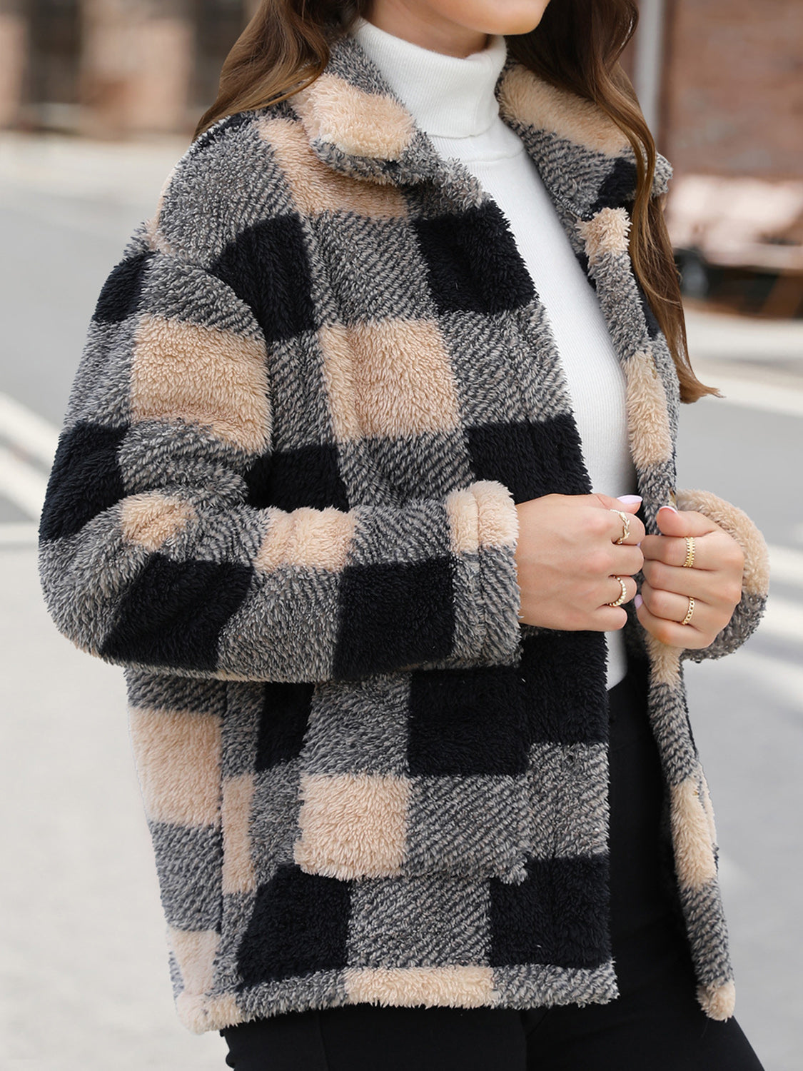Arlena | Checked Faux Fur Jas