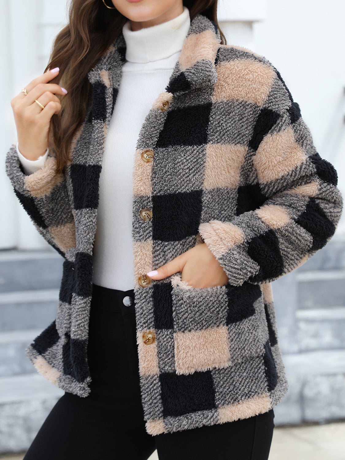 Arlena | Checked Faux Fur Jas