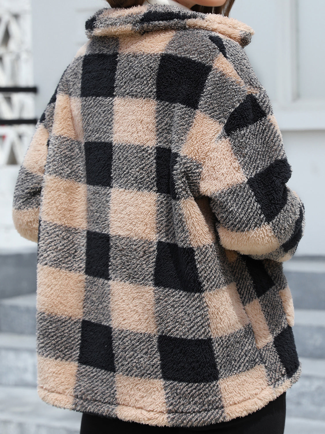 Arlena | Checked Faux Fur Jas