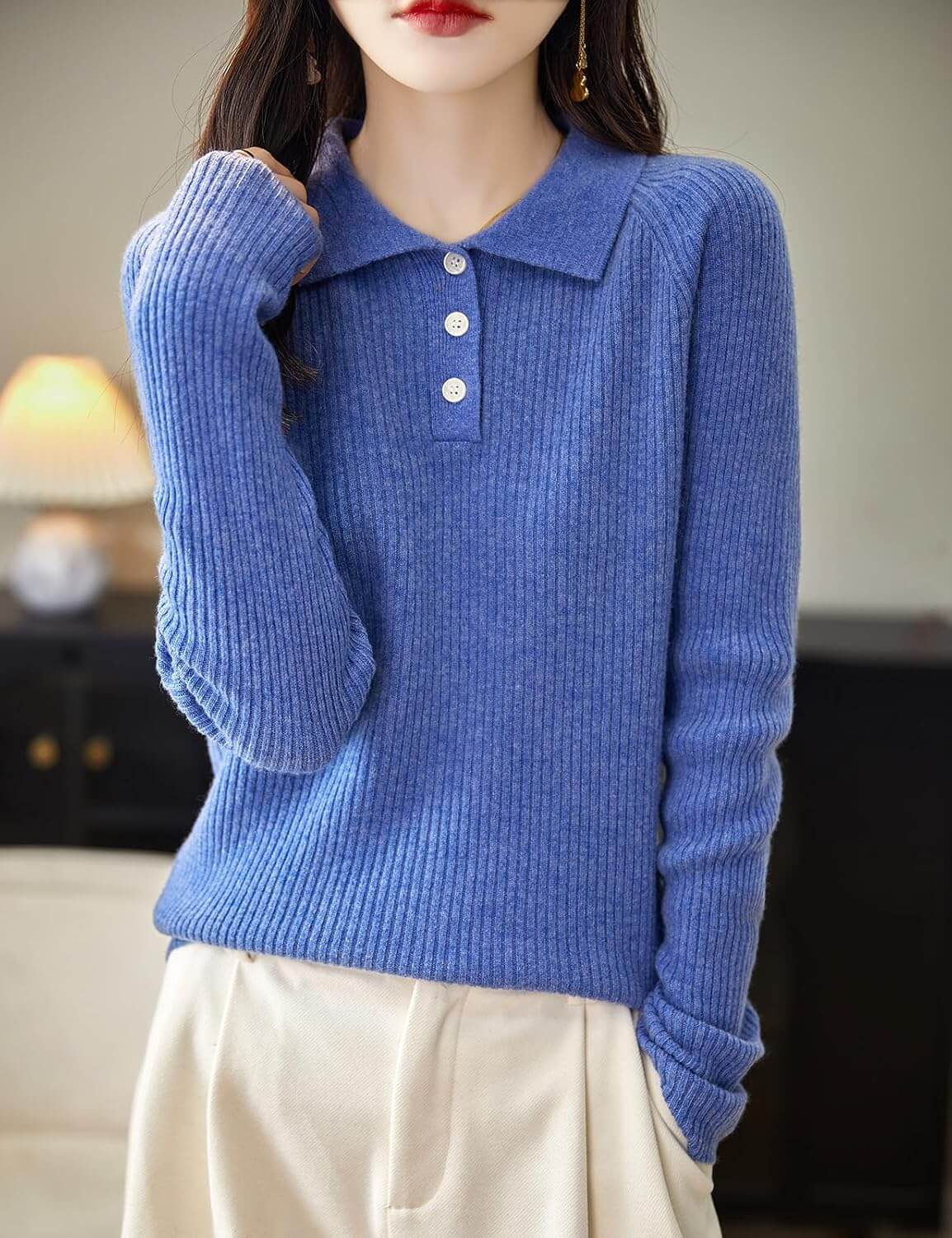 Women's 100% Merino Wool Sweater 2025 Fall Winter Polo Neck Long Sleeve Warm Soft Knit Pulover Sweater