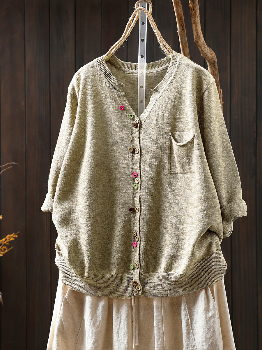 Dames zomer casual kleurrijk knoop gebreid O-hals shirt