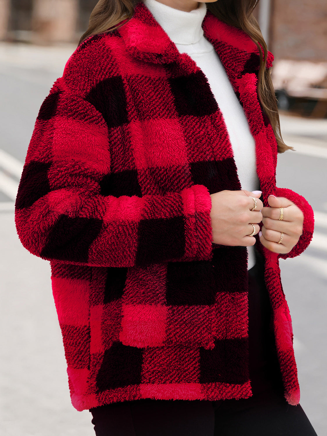 Arlena | Checked Faux Fur Jas