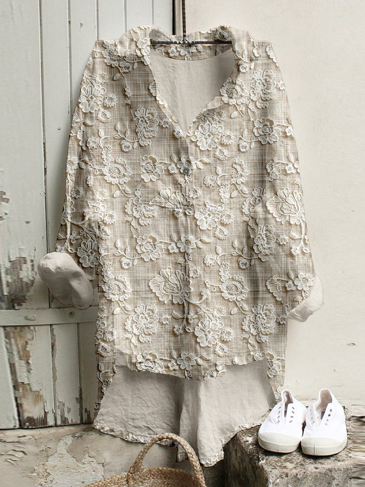 Elira | Geborduurde Overshirtblouse
